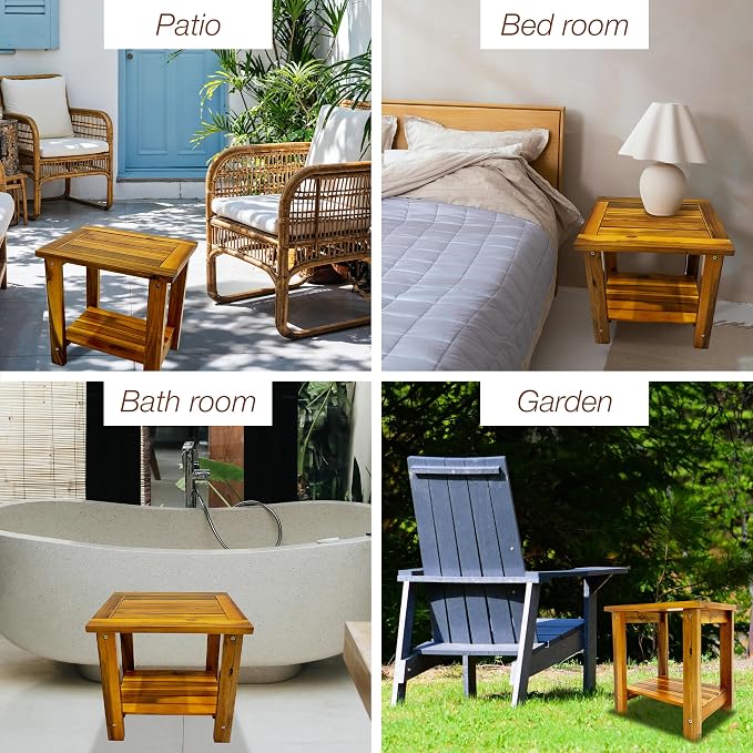 Double Adirondack Table - Weatherproof Outdoor Side Table - Patio End Tables for Outside - Adirondack Side Table - Acacia Wood 2-Tier End Table for Indoor & Outdoor Use - Image 8