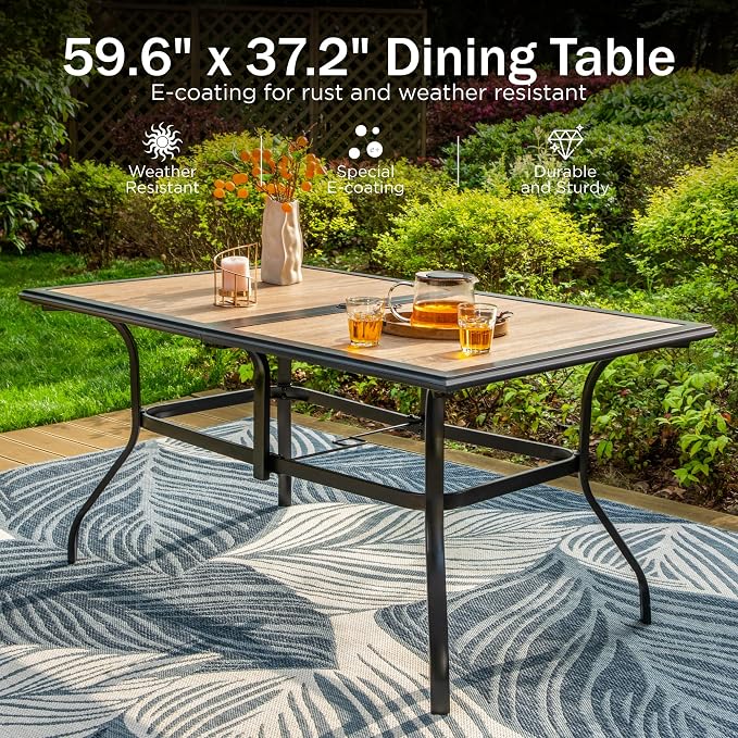 PHI VILLA Outdoor Dining Table for 6, 60" Metal Rectangle Metal Steel Table with Polywood Tabletop, Modern Long Furniture for Patio, Deck, Porch, Yard - Image 3