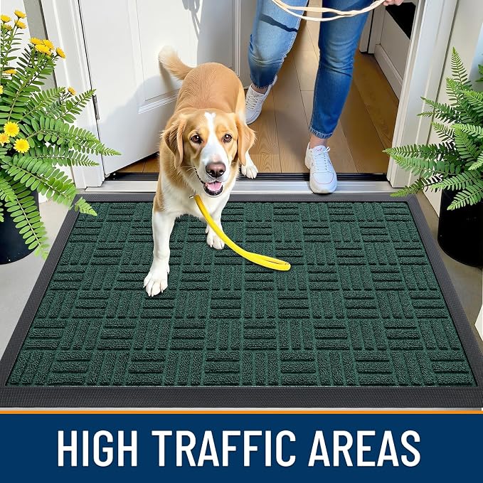 OLANLY Front Door Mat Outside Entrance 47x17, Absorbent, Heavy Duty Sturdy Natural Rubber Doormat Indoor Outdoor, Non-Slip, Stain and Fade Resistant, Low Profile Floor Mat for Entryway, Black Green - Image 5