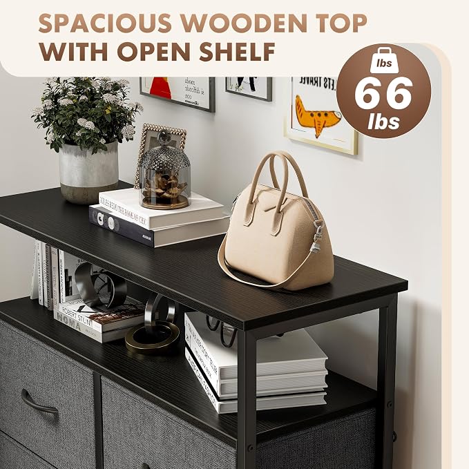 DUMOS Fabric Dresser for Bedroom with 8 Drawers, Tall 8-Drawer Chest of Drawers with Raised Shelf, Storage Tower with Fabric Bins for Closet Organization, Hallway Storage, Grey - Image 5