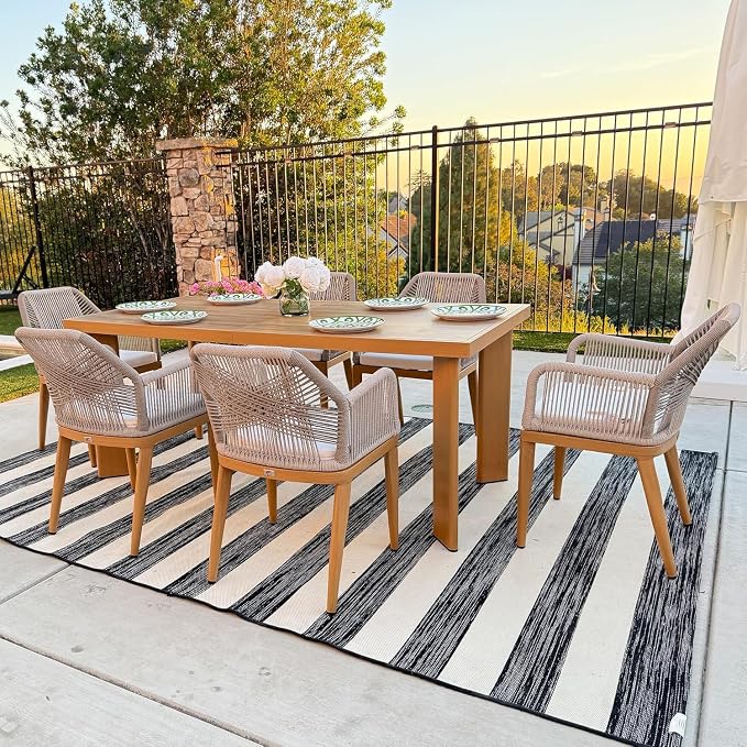 PURPLE LEAF 7 Pieces Patio Dining Set Aluminum Modern Rectangular Table and Rattan Arm Chairs with Cushions for Kitchen Porch Garden Outdoor Furniture Set with Bar Stools, Teak - Image 3