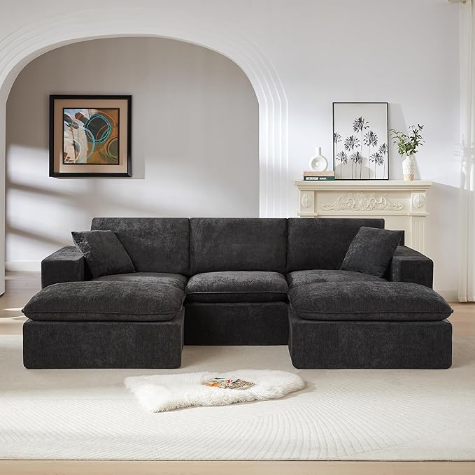 Cloud Modular Sectional Couches Boneless Sofa for Living Room, Oversized U Shaped Floor Couch with Movable Ottomans, Memory Foam Compressed 4 Seater Sofa for Bedroom Apartment | Plush, Wider Armrest, Free Combination