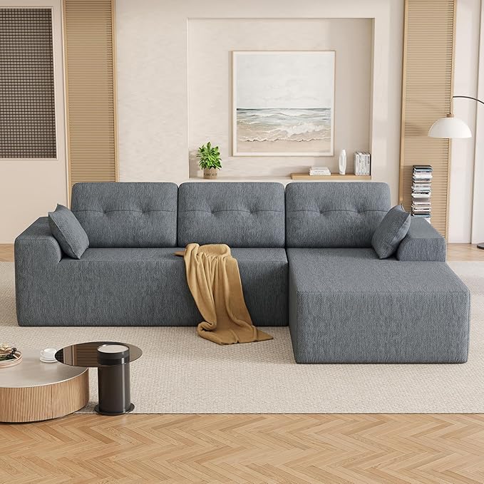 Ball & Cast 106" Modular Sectional Sofa,Cloud Chenille Couch with Deep Seat,Boneless L-Shaped Sectional,Modern Comfort Upholstered Sofa for Living Room,No Assembly Required (Gray, Right Facing Chaise)