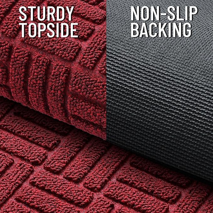 OLANLY Front Door Mat Outside Entrance 33x21, Absorbent, Heavy Duty Sturdy Natural Rubber Doormat Indoor Outdoor, Non-Slip, Stain and Fade Resistant, Low Profile Floor Mat for Entryway, Black Red - Image 3