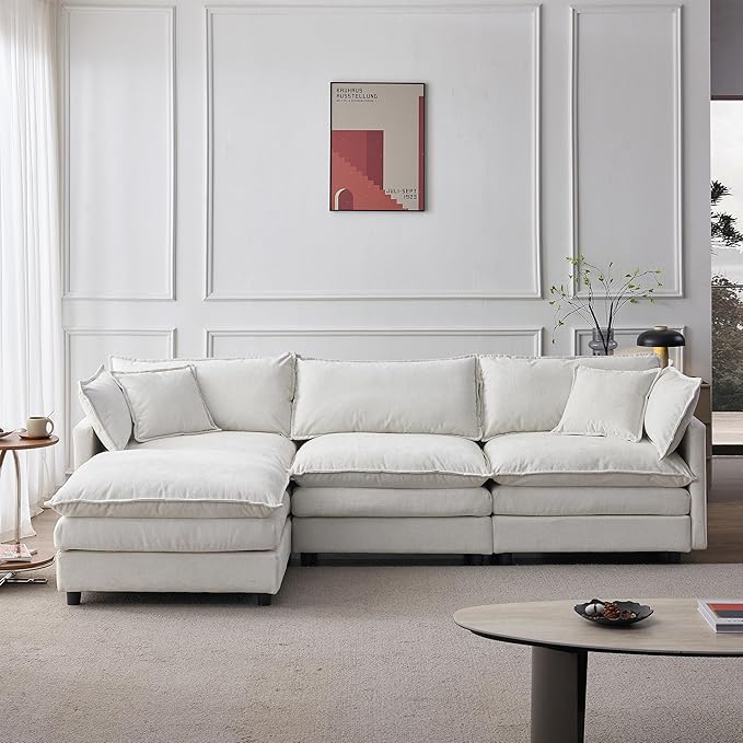 105" Oversized Modular Cloud Sectional Sofa Free Convertible L-Shaped Corner Sectional with Movable Ottoman, Chenille Upholstered Multiple Cushions Cloud Sofa Couches | Easy to Assemble