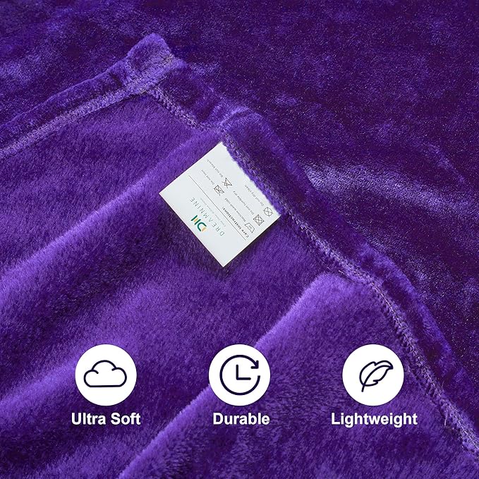 DREAMNINE Oversized Soft Fuzzy Fleece Throw Blanket Twin Size 60" x 80",Decorative Large Solid Lightweight Velvet Bed Blanket,Big Cute Cozy Accent Shaggy Microfiber Flannel Blankets for Bedroom,Purple
