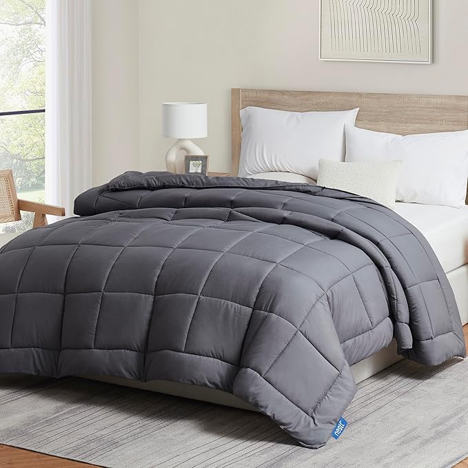 Nestl Comforter Duvet Insert, Quilted Down Alternative Twin XL Size, All Season Grey With Corner Tabs
