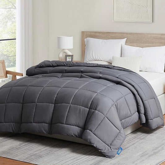 Nestle Quilted Down Alternative Full Size Comforter with Corner Tabs - All Season Grey Duvet Insert
