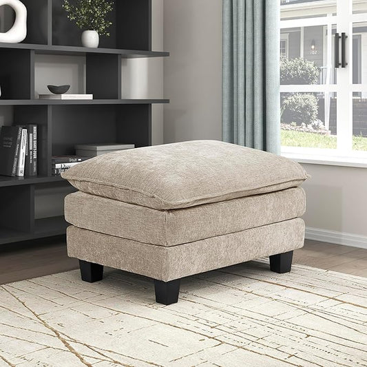 Lexicon Chenille Upholstered Rectangle Ottoman, Foot Stool, Black Faux Wood Feet, Durable Frame, Large Padded, Modular Sectional Couch Add Ons for Living Room, Bedroom, Assembly Required, Light Taupe