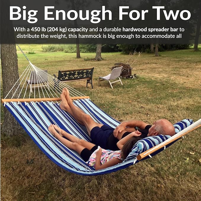 Sunnydaze Quilted Outdoor Hammock with Spreader Bars - Heavy-Duty 450-Pound Capacity Double Hammock for Outside - Catalina Beach - Image 4