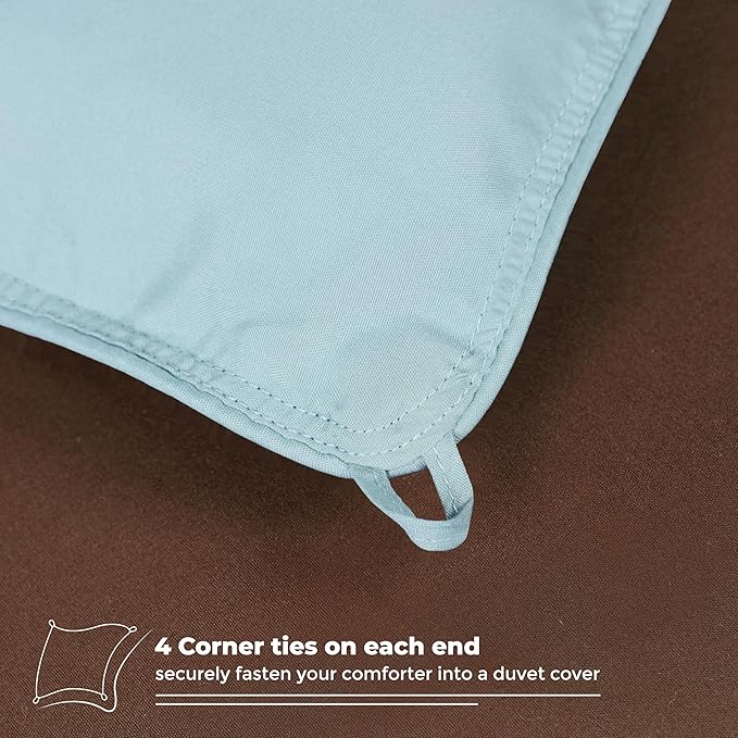 Superior Brushed Microfiber Comforter, Down Alternative Bedding, Medium Weight, Soft Bed Cover, Plush Duvet Insert, Oversized Blanket, Box Quilt, Reversible Comforter, Full/Queen, Choco-Sky Blue