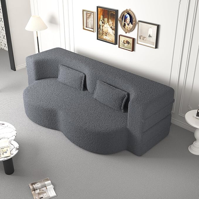 78" Oversized Convertible Folding Sofa Bed Full Size ,35D Full Foam Futon Loveseat Fold Out Couch Floor Mattress Teddy Fleece Lazy Lounge Sofabed for Living Room/Dorm/Guest Use/Home Office/Apartment