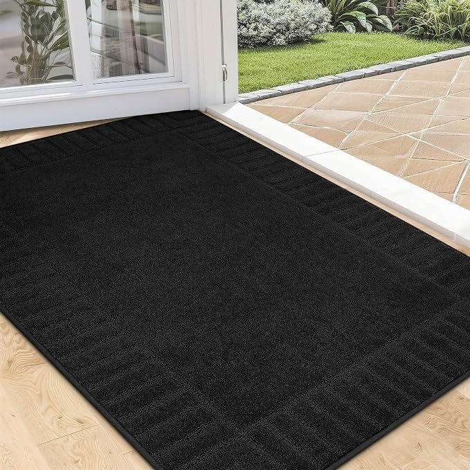 BEQHAUSE Door-Mat Non-Slip Front Doormat Low-Profile Entrance Mats for Front Door Entry Resist Dirt Washable Doormat Absorbent Entryway Door Mat,Black,32"x48" by BEQHAUSE