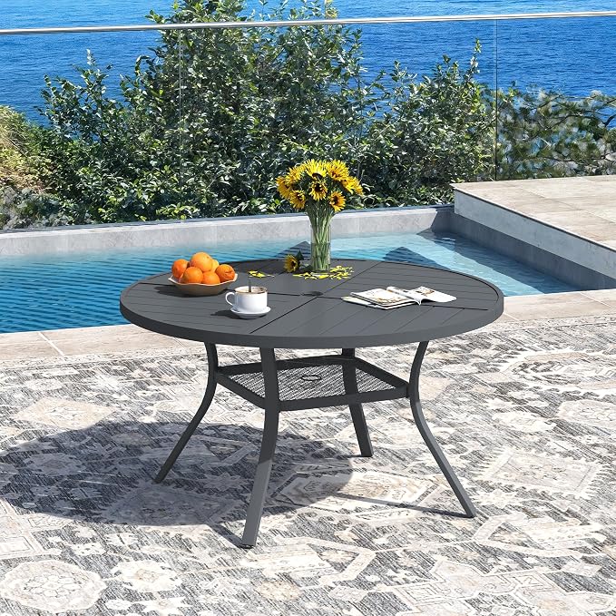 DIFY Patio Dining Set for 4, 5 Piece Outdoor Table and Chairs Set, 40.6" Round Metal Patio Dining Table and 4 Textilene Stackable Patio Chairs, for Backyard Garden Poolside, Grey - Image 2