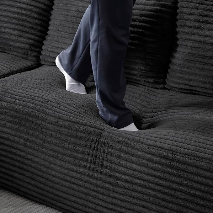 105-Inch L-Shaped Left Facing Corner Compressed Sofa Modular Sectional Boneless Cloud Sofa Floor Foam Couch with Chaise Lounge, Corduroy Corner Boneless Cloud Couch