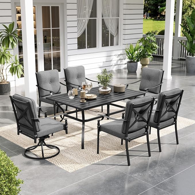 Sophia & William 7 Piece Outdoor Patio Dining Set, Patio Table and Chairs Set for 6, Fixed and Swivel Patio Chairs with Cushions and Rectangular Table, Outdoor Dining Set for Backyard, Poolside by SophiaWilliam