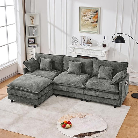 102" Modular Sectional Sofa, Premium Chenille Cloud Couch with Reversible Ottoman, L-Shaped Oversized Sofa with Side Storage Pockets for Multi-Scene Living Room & Home Office