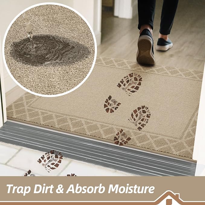 BEQHAUSE Door Mat Indoor Entrance Dirt Trapper Rugs for Entryway Non Slip Welcome Mat Absorbent Floor Mat Low Profile Washable Front Doormat for Dirty Paws, 24" x 36", Light Beige - Image 4