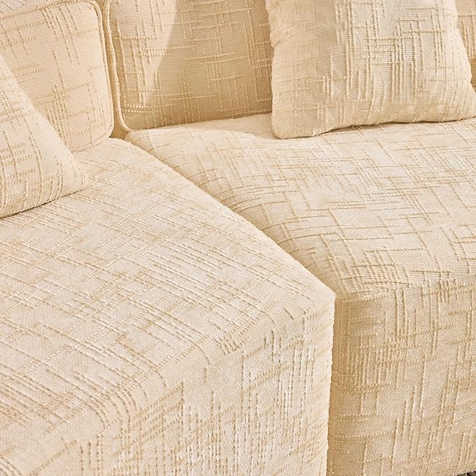109-Inch Curved Boneless Sofa Couches Compressed 4-Seat Foam Couch for Living Room Bedroom, Boneless Modular Cloud Sofa Curved Floor Couch with 4 Pillows, No Assembly
