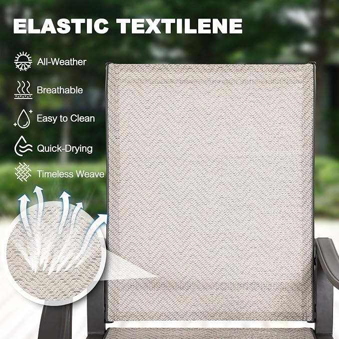 NUU GARDEN Patio Dining Chairs Set of 2, Outdoor Dining Chair with Powder-Coated Frame, All Weather Metal Dining Chairs with Textilene High Back and Wider Seat for Backyard, Deck, Balcony, Beige - Image 7