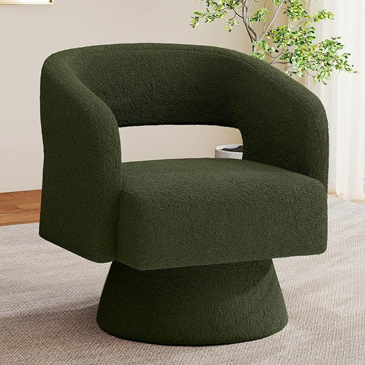 Nebuaegis Swivel Accent Chair, Modern Comfy Teddy Barrel Chairs, Oversized Upholstered Round Arm Chair for Living Room, Bedroom, Reading Room, Green, 1 PCS