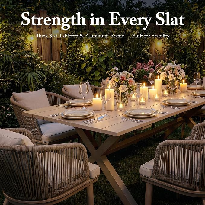 PURPLE LEAF 9 Pieces Patio Dining Set Wicker Outdoor Furniture Rectangular Table and Chairs Set for Garden Deck Aluminum Frame Backyard Kitchen Set, Cushions and Pillows Included Champagne - Image 8