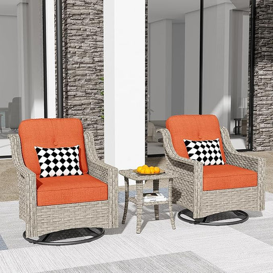 HOOOWOOO 3 Piece Patio Furniture Bistro Sets,Outdoor Wicker Swivel Rocking Chairs with Table Set,All Weather Resistant High Back Rattan Conversation Set(Red)