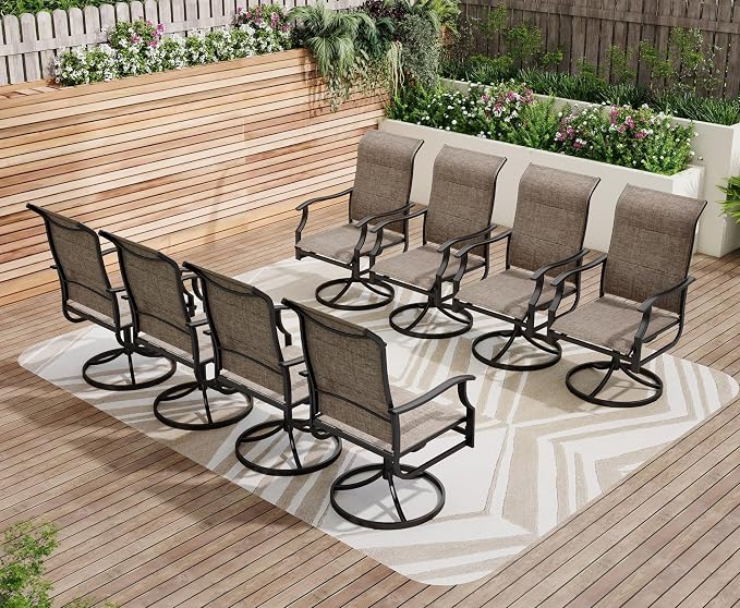 PHI VILLA Swivel Patio Chair Set of 8, 42" High Back Outdoor Chairs with Padded Fabric & E-Coating Frame, All Weather-Resistant for Deck Lawn Garden by PHIVILLA
