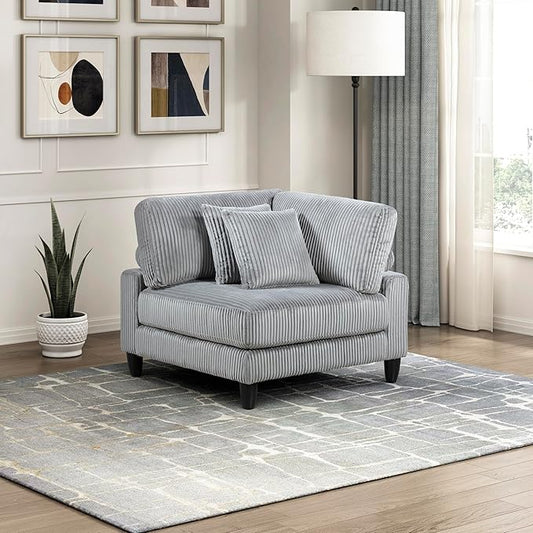 Lexicon Modular Sectional Sofa for Living Room, Corduroy Fabric Upholstery Corner Seat with 2 Pillows, Units of Modular Sectional Couch, Upholstered Chair for Customizable Sectional Sofa Couch, Gray