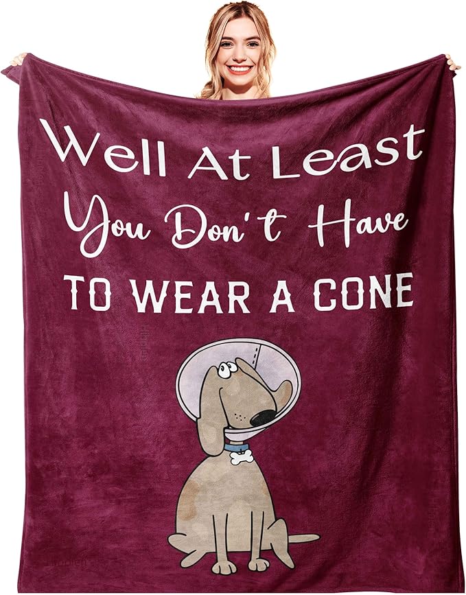Get Well Gifts for Women/Men After Surgery, Sympathy Gift, Feel Better/Get Well Soon Gifts for Women, Surgery Recovery Gift for Men, at Least You Dont Have to Wear A Cone Red Blanket 50"x60"