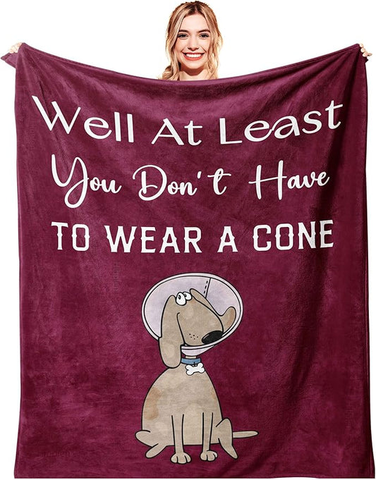 Get Well Gifts for Women/Men After Surgery, Sympathy Gift, Feel Better/Get Well Soon Gifts for Women, Surgery Recovery Gift for Men, at Least You Dont Have to Wear A Cone Red Blanket 50"x60"