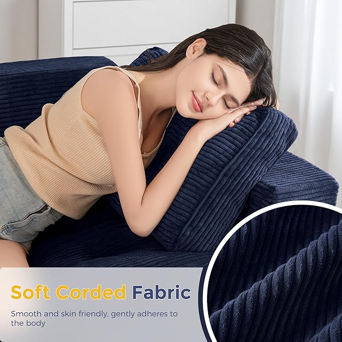 MAXYOYO Loveseat Sofa Couch, Upholstered Bean Bag Chair Cloud 2-Seat for Adults, Boneless Couch with Tufted Cushion & Pillows, Sofa in A Box, No Assembly Required, Navy