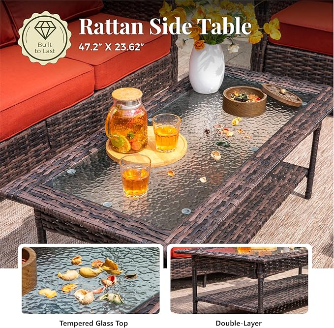 6-Piece Wicker Patio Furniture Set with Swivel Chairs, High Back Outdoor Furniture with 5.5-inch Thick Cushion and Ottoman, All-Weather Wicker Patio Conversation Set for Deck Yard Pool, Red