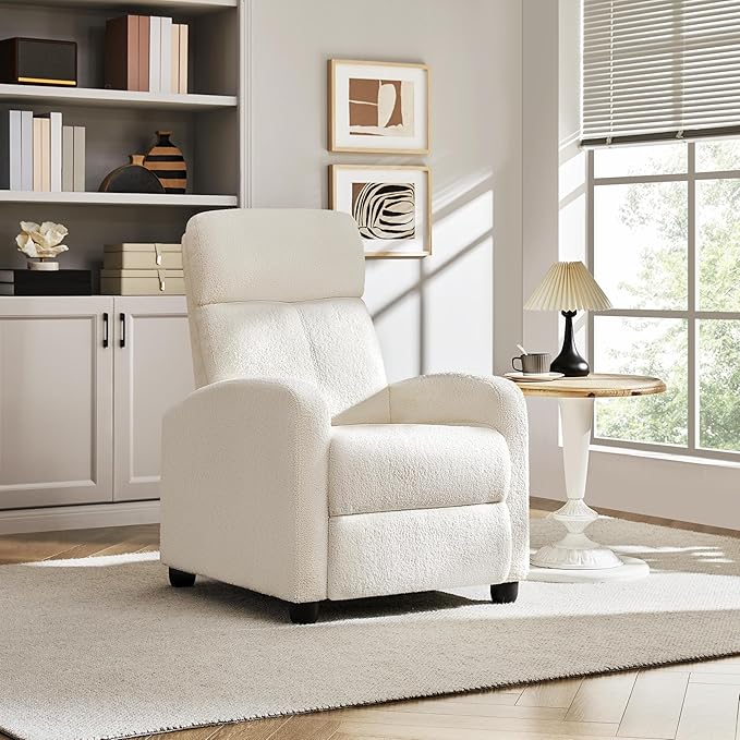 Topeakmart Fabric Recliner Chair Adjustable Modern Single Sofa Chair with Pocket Spring Living Room Bedroom Home Theater Ivory