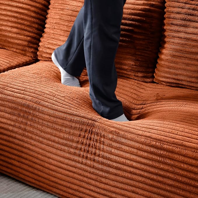 105-Inch L-Shaped Right Facing Corner Compressed Sofa Modular Sectional Boneless Cloud Sofa Floor Foam Couch with Chaise Lounge, Corduroy Corner Boneless Cloud Couch