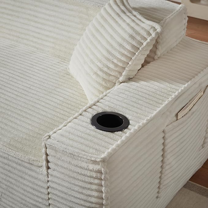 Cloud Loveseat Boneless Sofa Couch in a Box with Cupholders, Modern Corduroy Compressed Sofa for Living Room, 3 Seater High-Density Foam Couch with Pillows, No Assembly Required