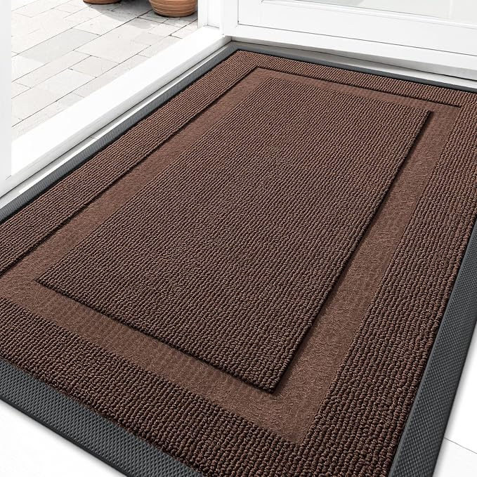 OLANLY Front Door Mat Indoor Outdoor Entrance, Waterproof All-Season, All-Weather Doormat, Sturdy Natural Rubber, Low Profile, Easy Clean Patio Porch Entryway Mat, 29.5x17, Chocolate Brown by OLANLY