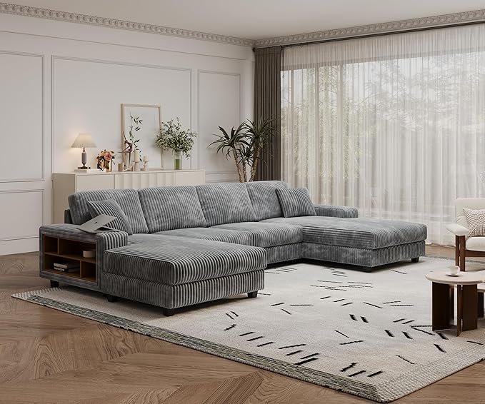 ERYE U-Shaped Modular Sectional Sofa Convertible Symmetrical Sofa Couch with Removable Chaise Lounges, U Shaped Double Chaises Sectional Couches with Storage Armrests