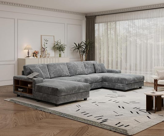 ERYE U-Shaped Modular Sectional Sofa Convertible Symmetrical Sofa Couch with Removable Chaise Lounges, U Shaped Double Chaises Sectional Couches with Storage Armrests