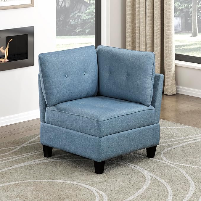 Lexicon Modern Modular Corner Chair with Hidden Storage, Textured Fabric with Button-Tufted Design, Reversible Back Cushion for Living Room/Bedroom/Office, Blue