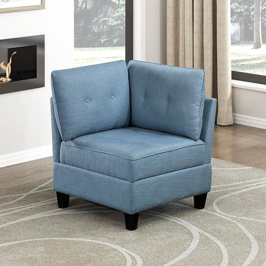 Lexicon Modern Modular Corner Chair with Hidden Storage, Textured Fabric with Button-Tufted Design, Reversible Back Cushion for Living Room/Bedroom/Office, Blue