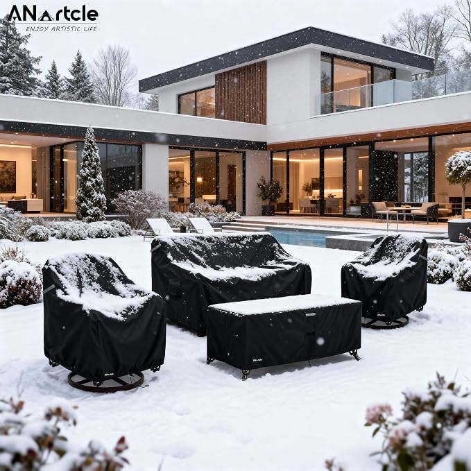 ANartcle Patio Furniture Covers 4 Piece Set, 600D Waterproof Heavy Duty Outdoor Furniture Covers,Fit Wicker Patio Sofa, Swivel Rocker Chair and Coffee Table,Black - Image 7