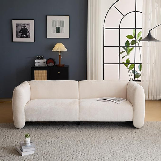Christopher Knight Home Carine 83‘’ Sofa Couch, Cozy Boucle Fabric Upholstered 3-Seater Seating Sofa, Comfy Couches for Living Room and Office, Modern Oversized Loveseat, Curved Wave Design, Beige