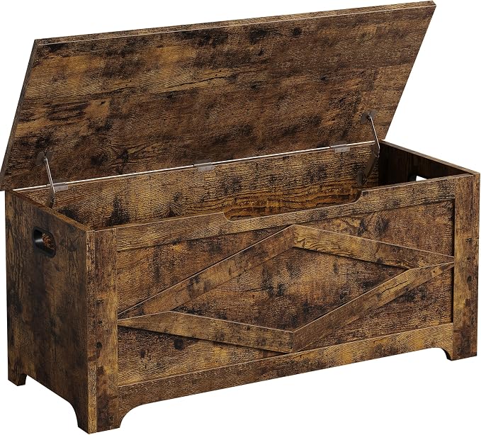 GarveeHome 39.4 in Storage Chest, Wooden Storage Bench with Safety Hinges, Easy Assembly, Large Shoe Bench for Entryway, Living Room, Bedroom by GarveeHome