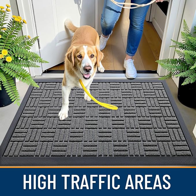 OLANLY Front Door Mat Outside Entrance 59x34, Absorbent, Heavy Duty Sturdy Natural Rubber Doormat Indoor Outdoor, Stain and Fade Resistant, Non-Slip Backing Low Profile Floor Mat for Entryway, Grey - Image 6