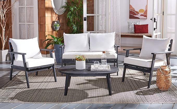SAFAVIEH Outdoor Collection Deacon Black/Beige Cushion 4-Piece Conversation Patio Set