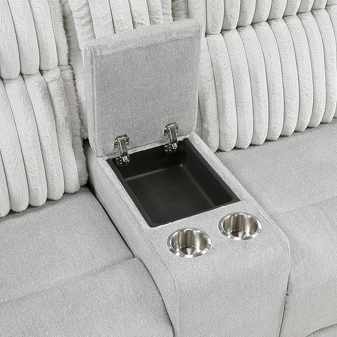 Lexicon Modern Double Recliner Loveseat with Center Console, Manual Wall Hugger Textured Microfiber Love Sac Couch, Plush Corduroy Channel Seat Back, Manual Recliner Loveseat, Light Gray