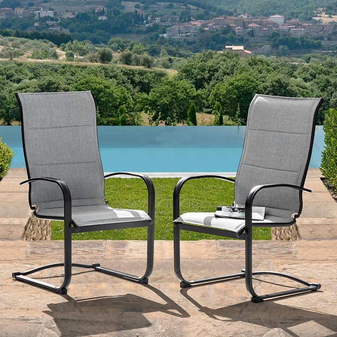 NUU GARDEN Patio Dining Chairs Set of 2, All Weather Outdoor Padded Textilene Patio Chairs, Breathable Spring Motion Textile High Back Outdoor Dining Chairs for Backyard, Lawn, Deck, Gray - Image 4
