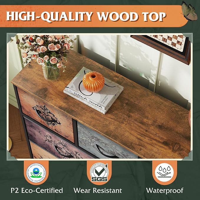 WLIVE 7 Drawer Dresser TV Stand, Entertainment Center, Media Console Table with Metal Frame and Wood Top for TV up to 45 inch, Chest of Drawers for Bedroom, Living Room, Pattern - Image 6