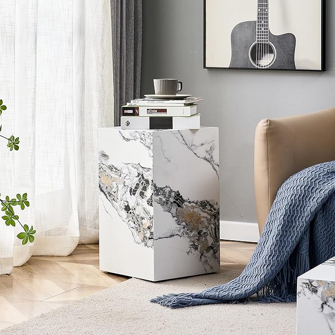 Cube End Table Wood Grain - Modern Side Table for Living Room, Contemporary Nightstand Sofa Table for Home, No Assembly